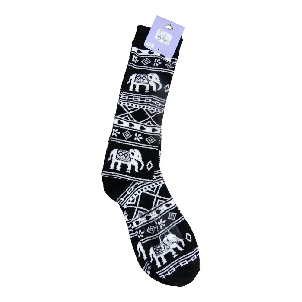 Claire's Knee High Socks Girls OS Black NEW Elephant Tribal Fair Isle Pattern